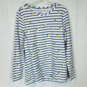 NEW Croft & Barrow Navy and White Striped Shirt with Lemon Accents
